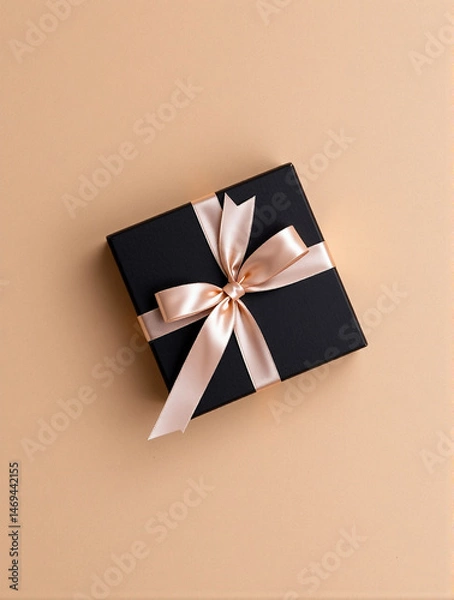 Fototapeta Stylish gift box mockup with satin ribbon. Minimalist design, quality materials. Ideal for presenting gifts. Intrigue and elegance in every detail. resolution.