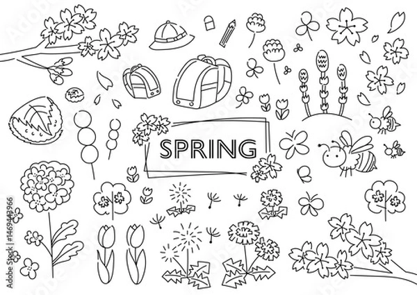 Fototapeta 春の手描きイラストセット