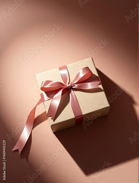 Fototapeta Stylish gift box mockup with satin ribbon. Minimalist design, quality materials. Ideal for presenting gifts. Intrigue and elegance in every detail. resolution.