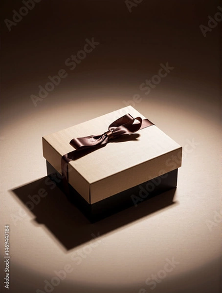 Fototapeta Stylish gift box mockup with satin ribbon. Minimalist design, quality materials. Ideal for presenting gifts. Intrigue and elegance in every detail. resolution.