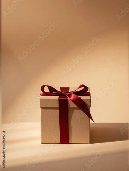 Fototapeta Stylish gift box mockup with satin ribbon. Minimalist design, quality materials. Ideal for presenting gifts. Intrigue and elegance in every detail. resolution.