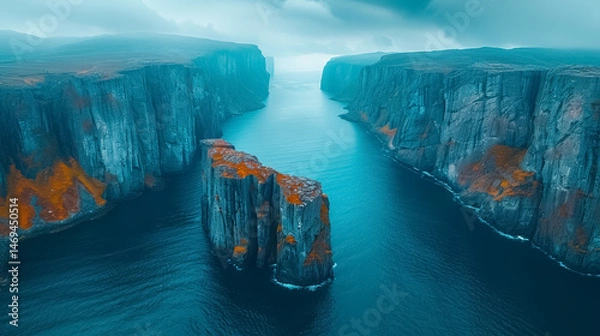 Fototapeta aerial view of a beautiful landscape, towering cliffs