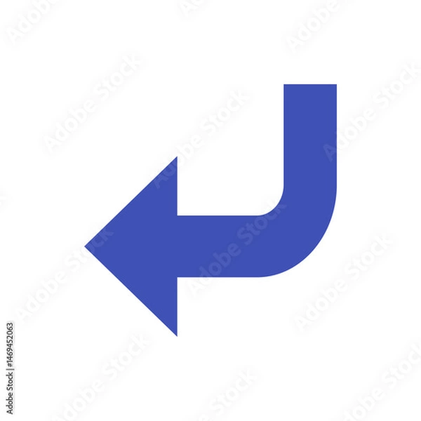 Obraz A blue arrow pointing left with a right angle turn on a white background indicating direction change path