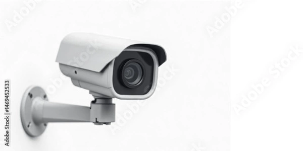 Fototapeta A sleek, modern security camera is mounted on a white wall, showcasing its design and functionality, designed to enhance safety and monitoring in various settings.
