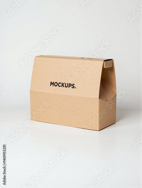 Fototapeta Simple cardboard box mockup. Minimalist design, clean lines. Ideal for presenting products. Modernity and conciseness in every detail.