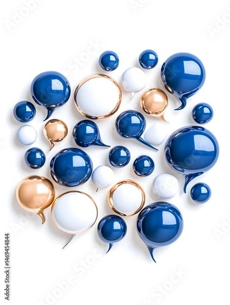 Obraz A collection of blue, white, and gold speech bubbles arranged in a loose circle