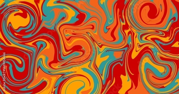 Obraz Vibrant fluid abstract background with swirling red, orange, yellow, and teal colors. Perfect for wallpapers, packaging, and creative projects.