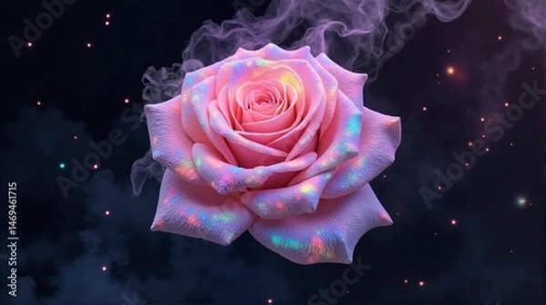 Obraz A rose with a rainbow effect on it is floating in the air