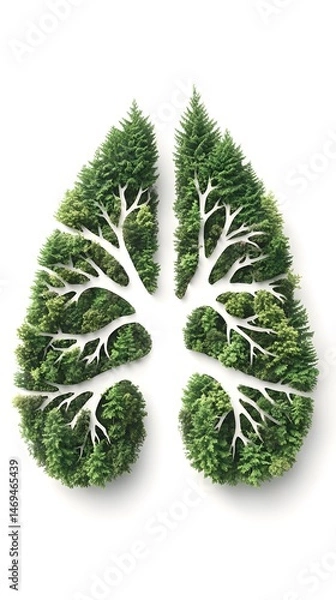 Obraz Two lush green trees with intertwined branches forming the shape of human lungs, against a white background