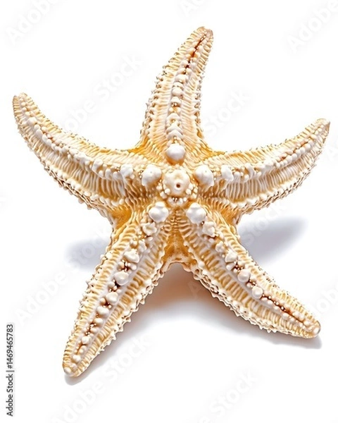 Obraz A beige starfish with five points, each with a textured surface, sits against a white background