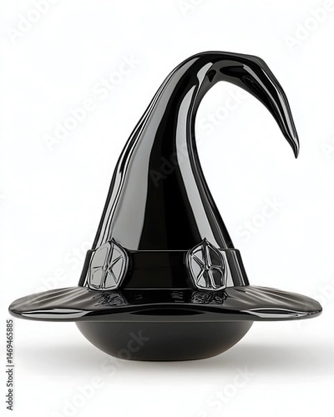 Obraz A black witch's hat with a pointed crown, a wide brim, and two decorative buckles