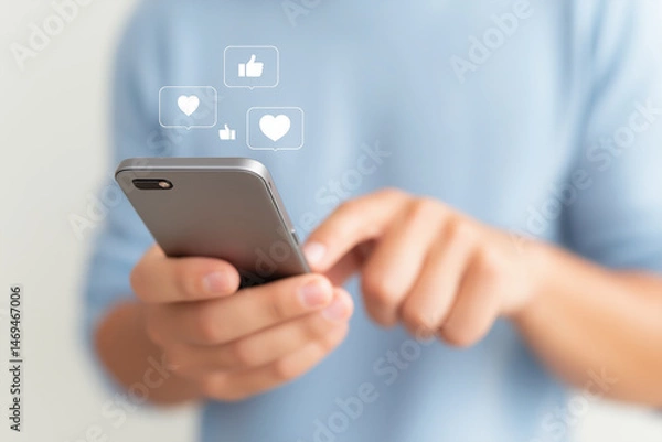 Fototapeta Smartphone with Social Media Icons – Live Chat and Social Network Communication Concept