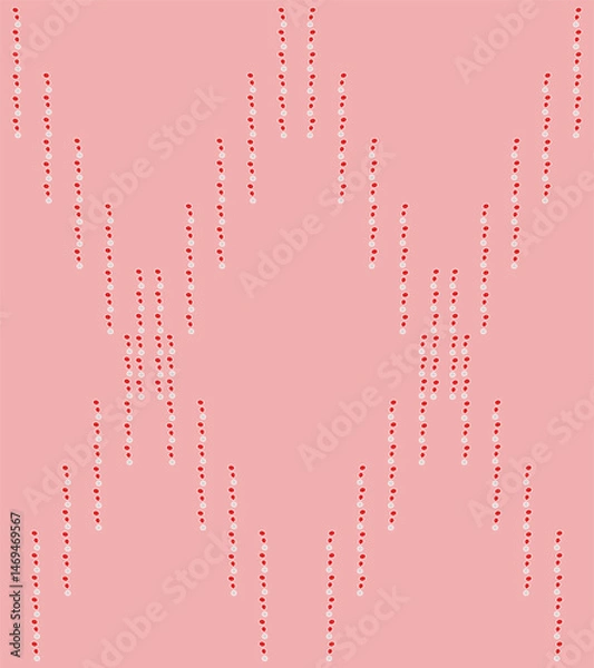 Obraz Vertical rows of vector red, gray spots with a white outline create rhombuses on a pink background.