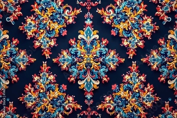 Fototapeta Geometric damask pattern, bold arabesque style, repeating design , decor, surface