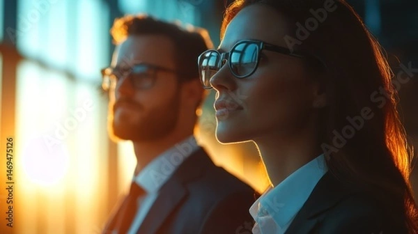 Fototapeta Two Professionals Looking Forward During Sunset