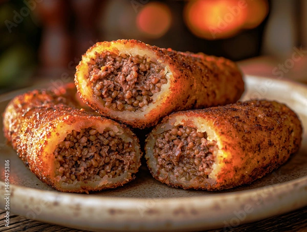 Obraz Kibbeh Middle Eastern meat-stuffed bulgur croquettes