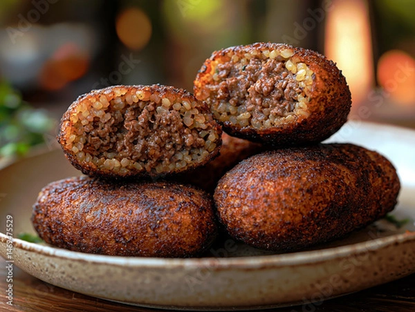 Obraz Kibbeh Middle Eastern meat-stuffed bulgur croquettes