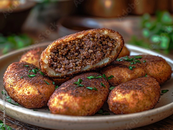 Obraz Kibbeh Middle Eastern meat-stuffed bulgur croquettes