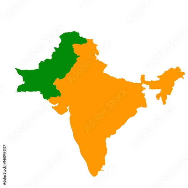 Obraz Map of Pakistan in green and India in orange
