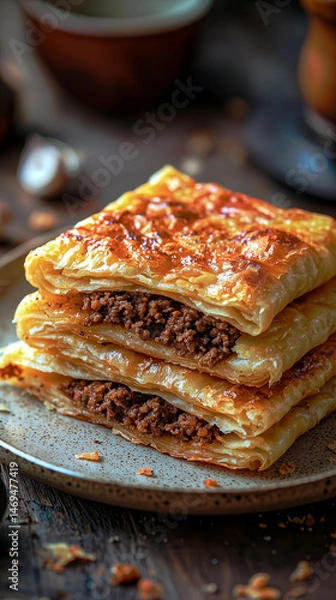 Obraz Msemen Moroccan folded flatbread with a savory meat filling