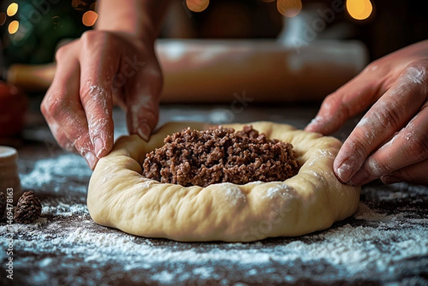 Obraz Process of making belyashi