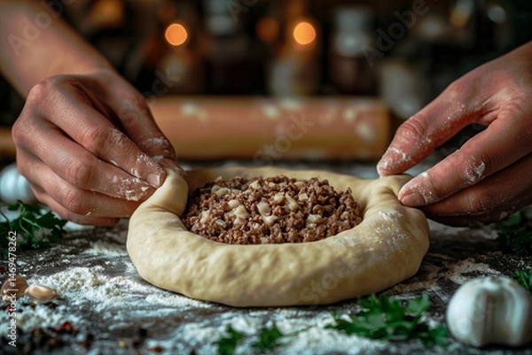 Obraz Process of making belyashi