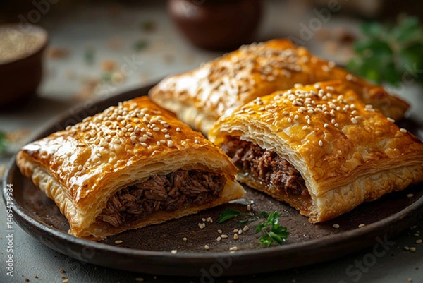 Obraz Uzbek somsa baked puff pastry with aromatic lamb filling