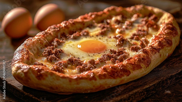Obraz Adjarian khachapuri boat-shaped bread with cheese