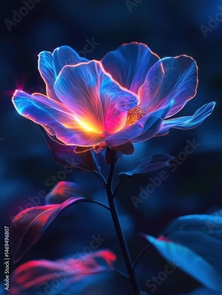 Obraz A flower that changes shape, glowing with new colors as it transforms