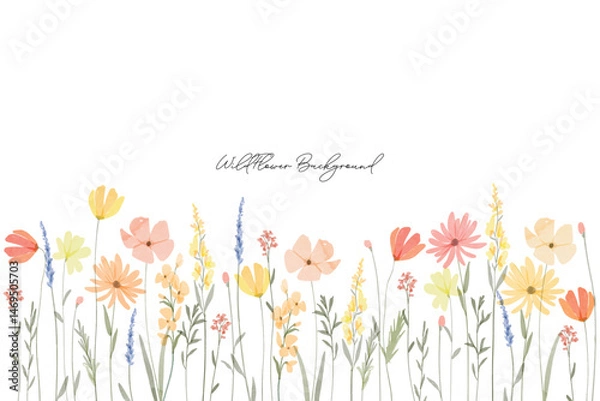 Obraz Wildflowers watercolor botanical background. Spring and summer Background watercolor arrangements with small flower. Botanical illustration minimal style.