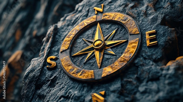 Obraz compass on a wooden background