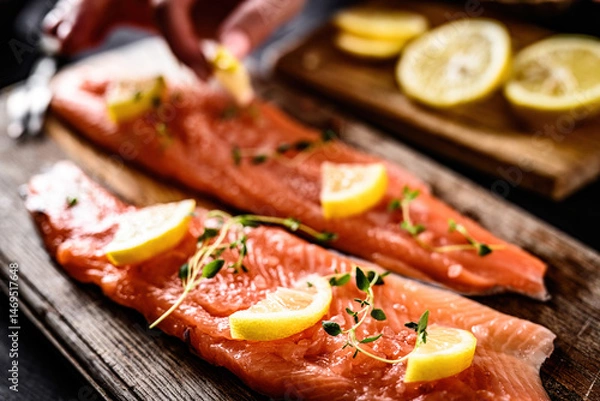 Fototapeta fillet of trout with a lemon and herbs