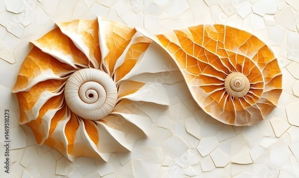 Fototapeta Seashell Design with Orange and White Pattern