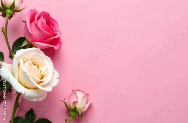 Obraz pink background postcard with roses and space for text