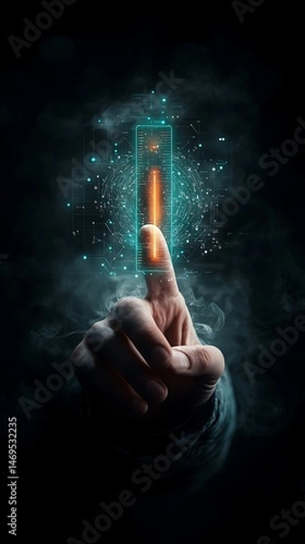 Fototapeta Digital finger touch activates glowing interface