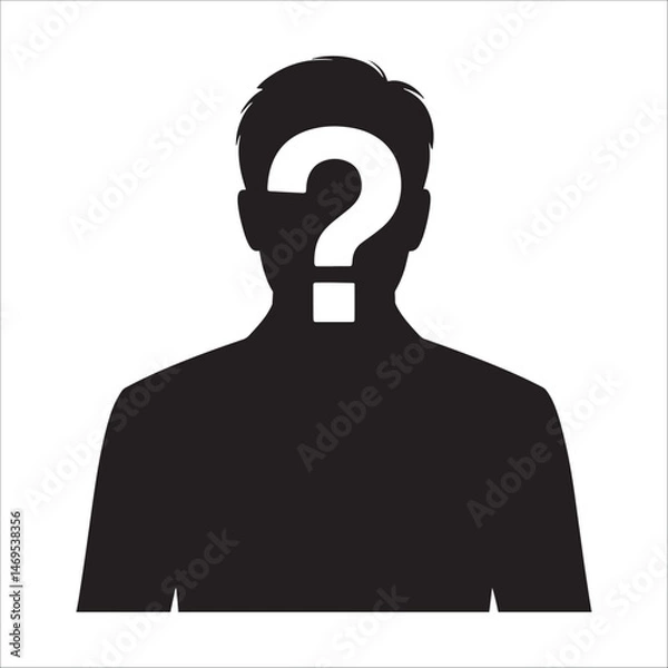 Fototapeta Anonymous person silhouette with question mark mystery identity concept.