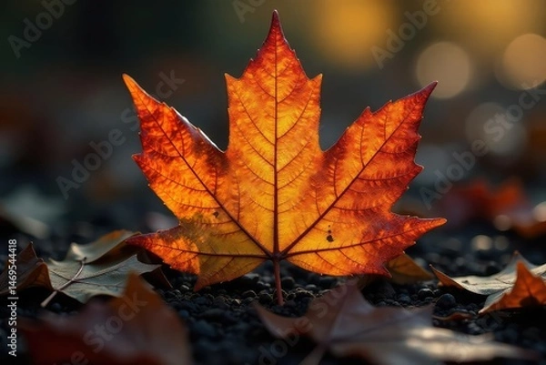 Obraz A decaying autumn leaf exhibiting intricate venation patterns , organic, deterioration