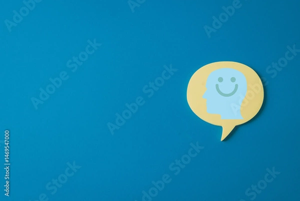 Obraz Speech bubble with a smiley face inside, symbolizing positive thinking, personal growth, and mental well-being in a modern, minimalist design for motivational content.