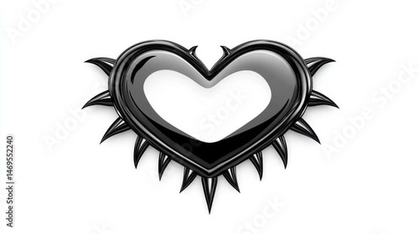 Fototapeta Glossy Black Spiked Heart on White