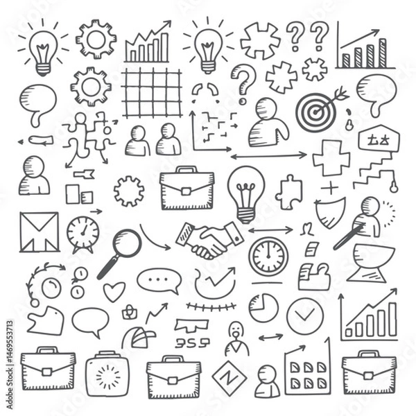 Obraz Set of consulting doodle on white background. Hand drawn abstract doodle isolated on white background.