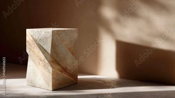 Fototapeta Product display stone pedestal with sharp angles and modern textures on muted background