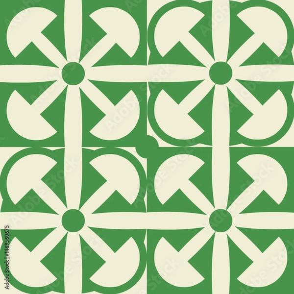 Fototapeta An abstract monochrome seamless pattern featuring minimalist geometric tiles. This futuristic mushroom illustration is ideal for fabrics, wrapping papers, and wallpapers. Brown and beige background.