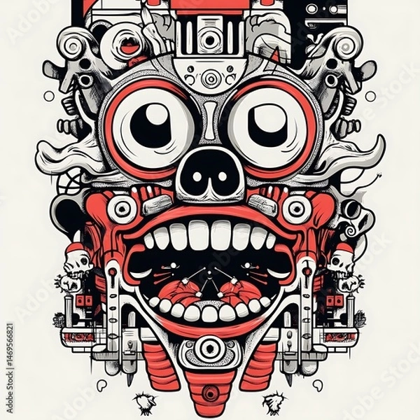 Fototapeta Robotic creature face, intricate design, digital art, futuristic background, graphic design
