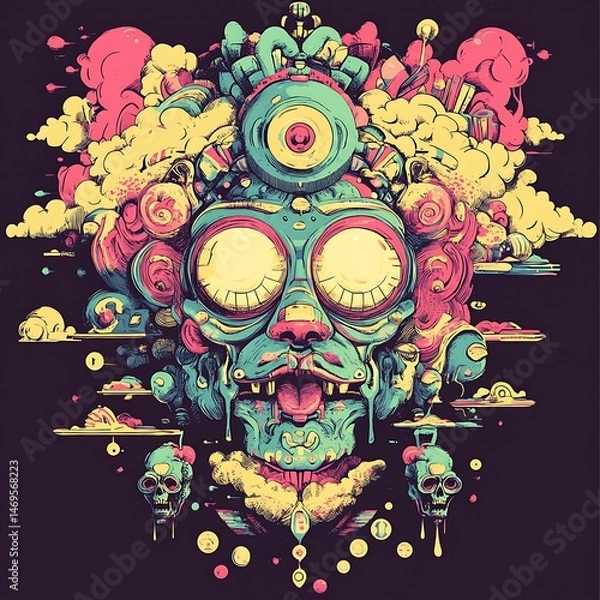 Fototapeta Psychedelic Creature Fantasy Art, Cloudscape Background, Surreal Artwork, T-Shirt Design