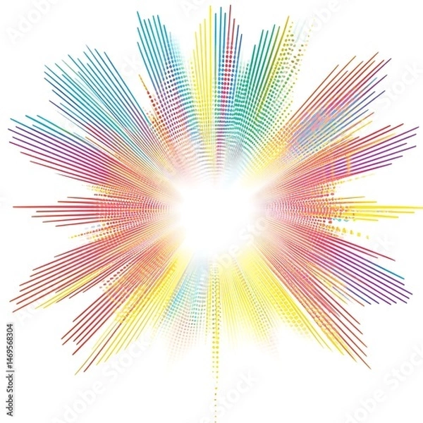 Fototapeta Colorful burst light effect, white background, graphic design, website
