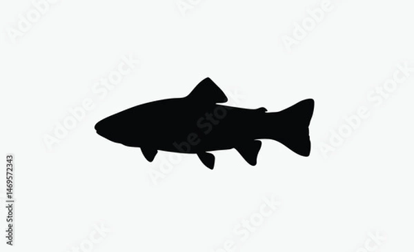 Fototapeta salmon trout silhouette, freshwater fish vector, bold fish outline, aquatic species shape, black white trout, clean fish profile, side view illustration