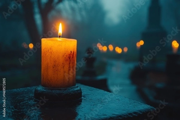 Obraz Candlelight in a misty graveyard