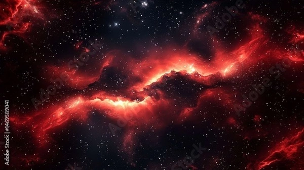 Fototapeta Stunning vibrant red galaxy backdrop ideal for web design.