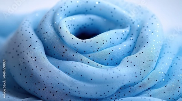 Obraz Delicate light blue fabric with tiny silver dots.  Close-up view of swirling folds