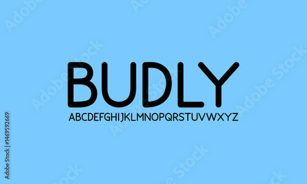 Fototapeta Sans serif round typography font vector. Modern clean regular character set. Creative alphabet simple typeface. Digital letter type style. Logo art banner poster flyer billboard text graphic design